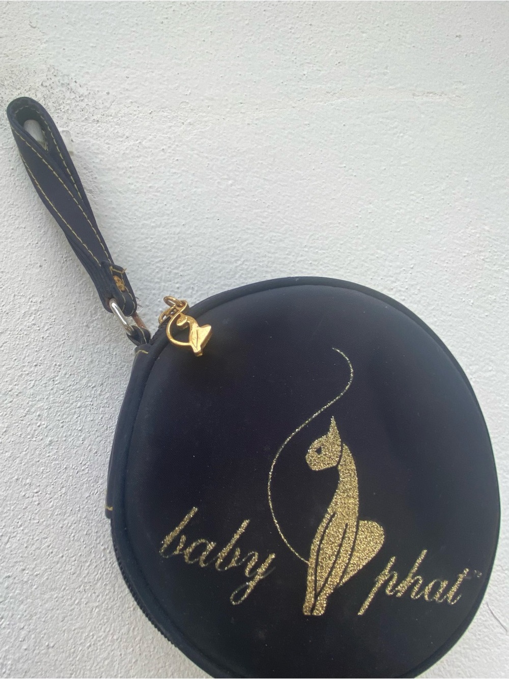Y2K Baby Phat Black & Gold Nylon Logo CD Wristlet Case